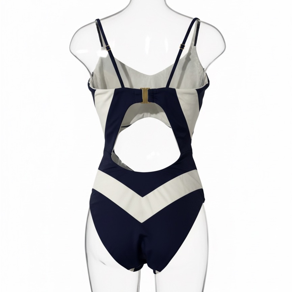 Odyssee-Blue and White large stripe One-Piece Swimsuit - Picture 4 of 6